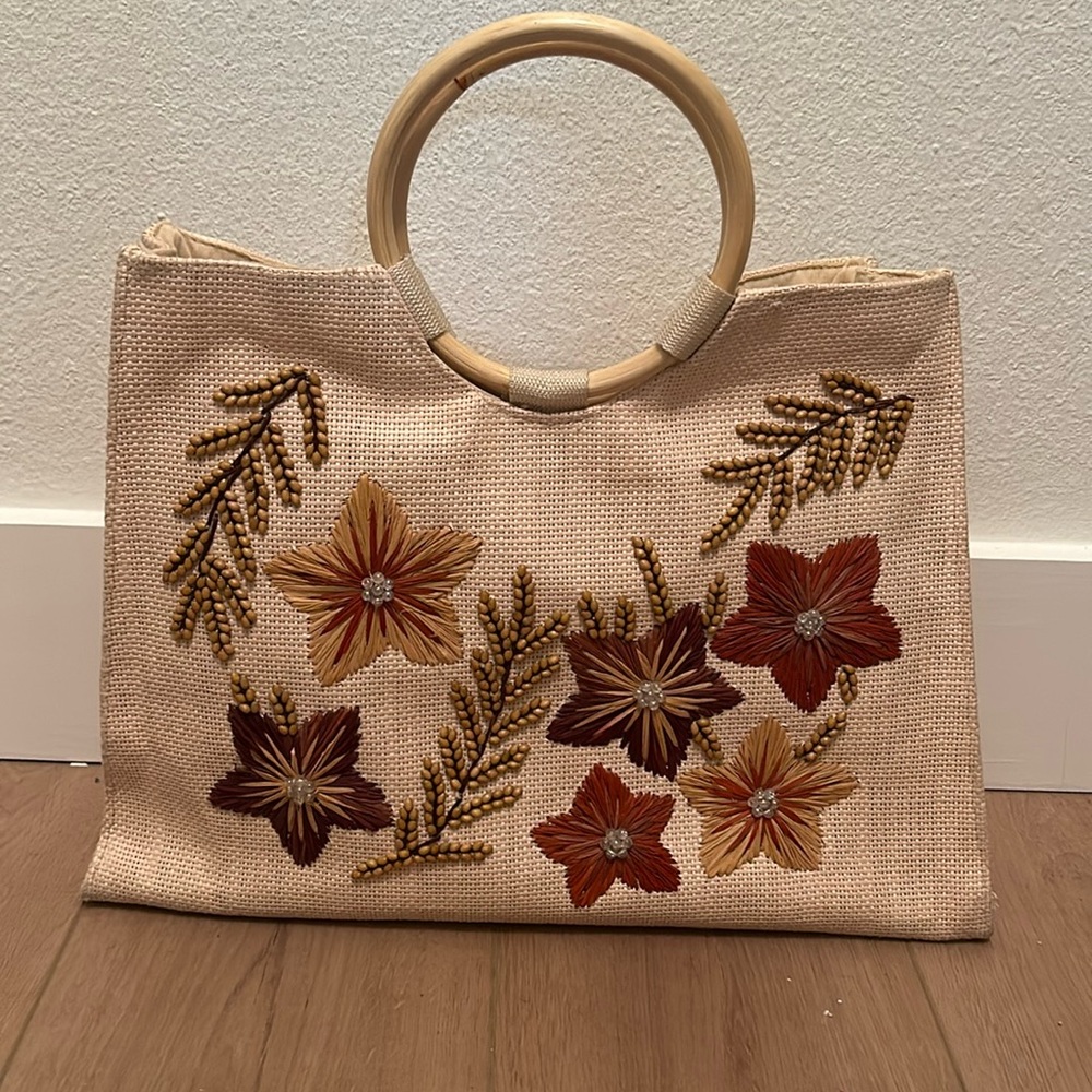 Vintage Preston & York 100% Straw Embroidered Bag
